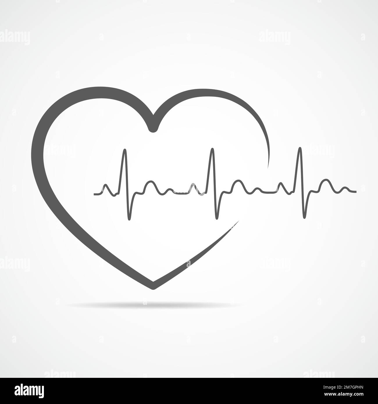 Cuore nero icona con segno il battito cardiaco. Illustrazione Vettoriale. Cuore nel piatto stile contorno. Illustrazione Vettoriale