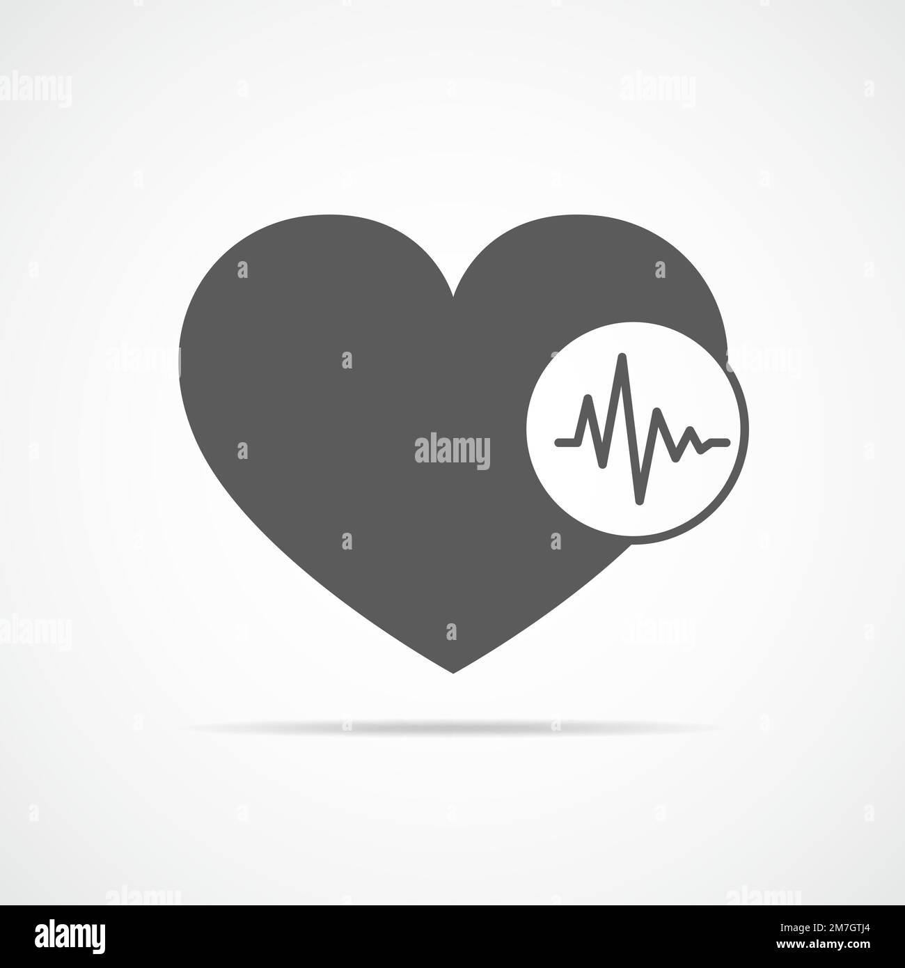 Icona del cuore grigia con segno di battito cardiaco. Illustrazione vettoriale. Cuore in stile piatto. Illustrazione Vettoriale