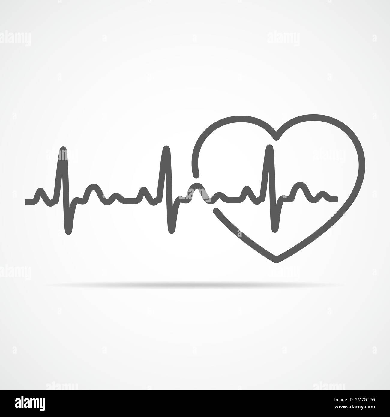 Cuore nero icona con segno il battito cardiaco. Illustrazione Vettoriale. Cuore nel piatto stile contorno. Illustrazione Vettoriale