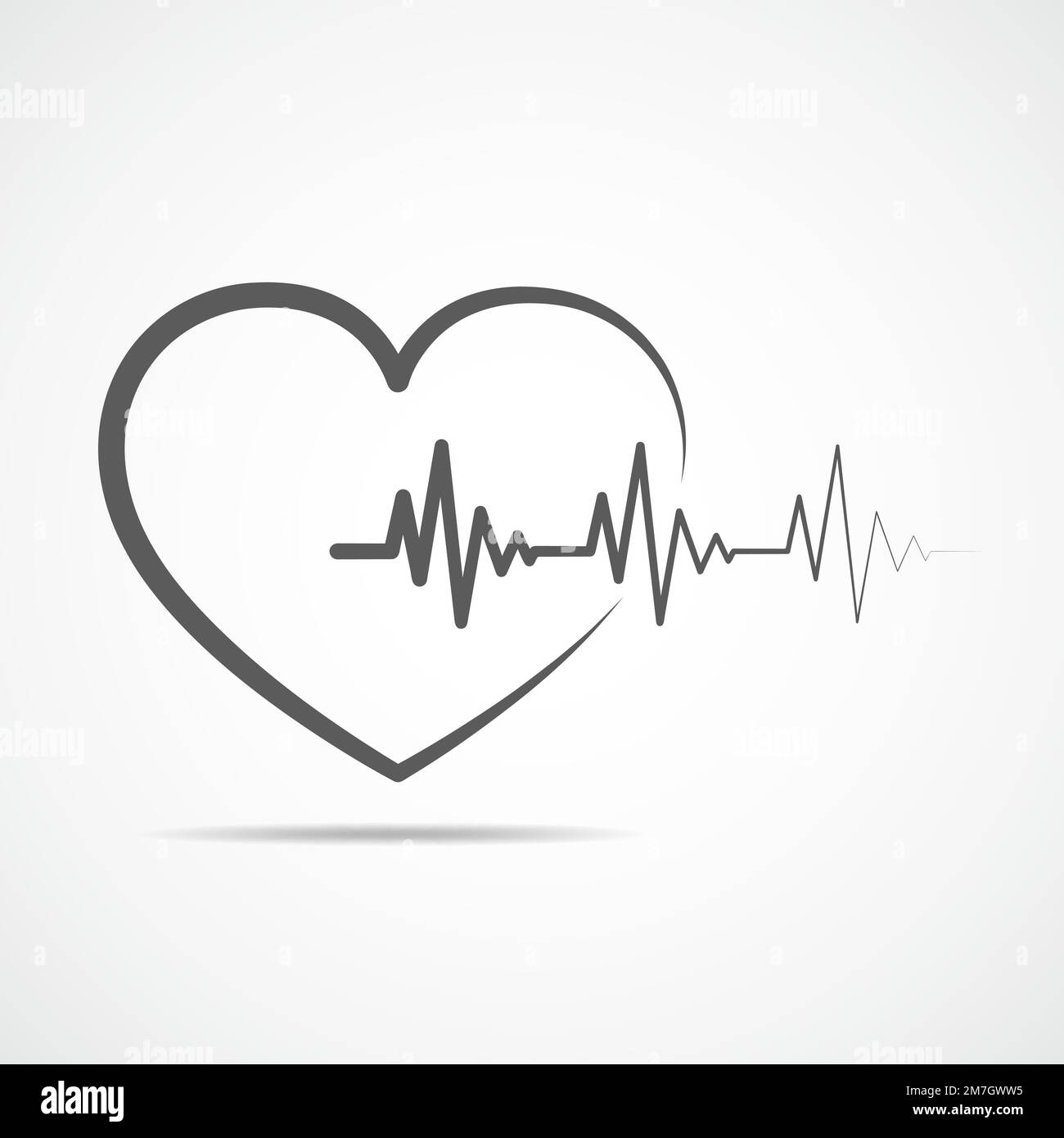 Cuore nero icona con segno il battito cardiaco. Illustrazione Vettoriale. Cuore nel piatto stile contorno. Illustrazione Vettoriale