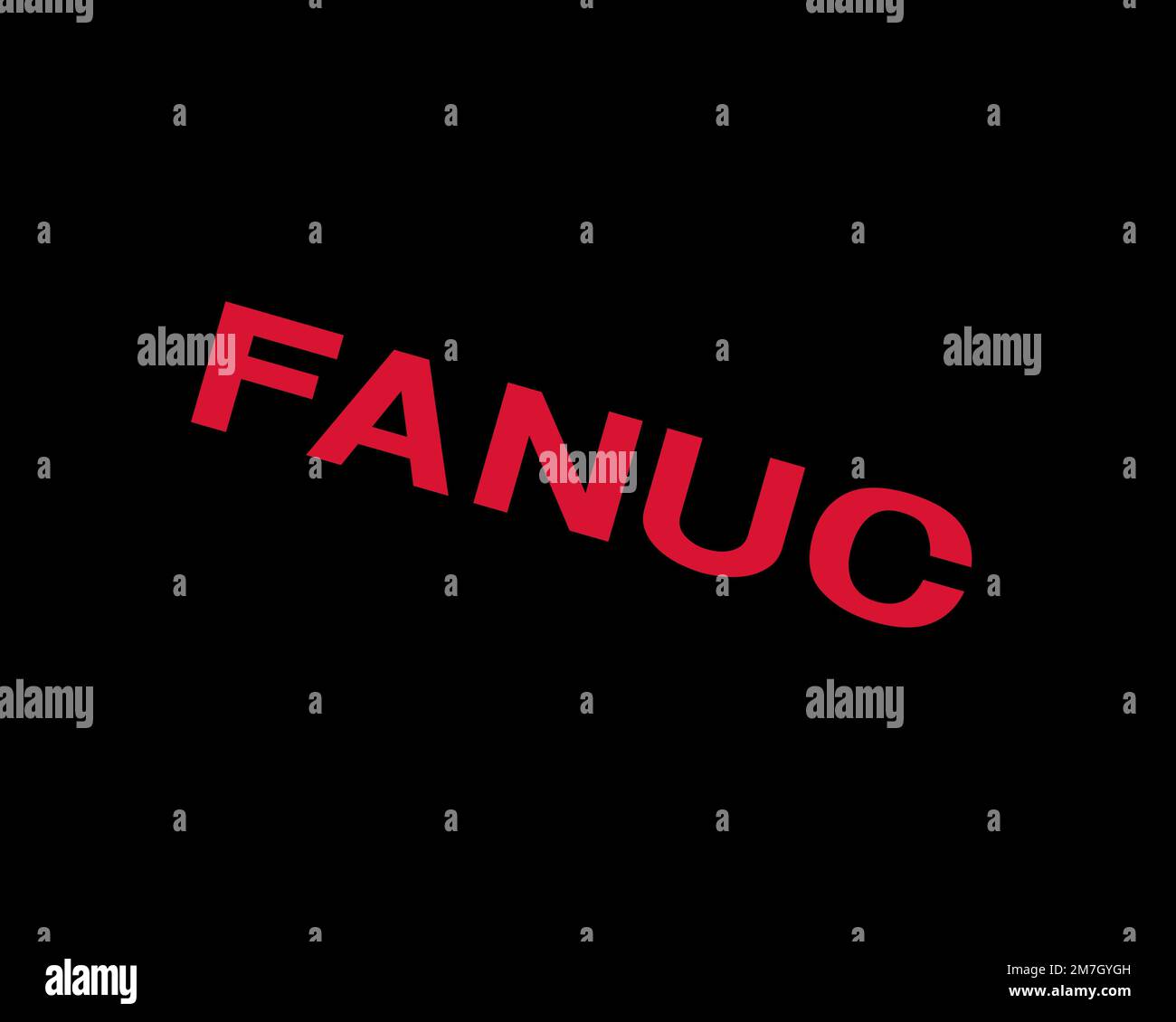 FANUC, logo ruotato, sfondo nero B Foto Stock