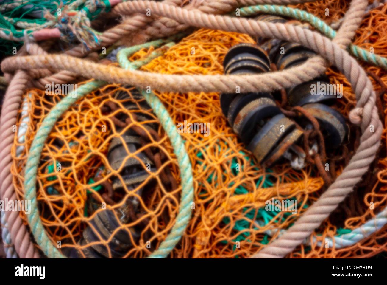 Semi astratto trovato ancora vita di corde nella più grande flotta di pesca a base di spiaggia del Regno Unito a Hastings, costa meridionale dell'Inghilterra, Europa Foto Stock