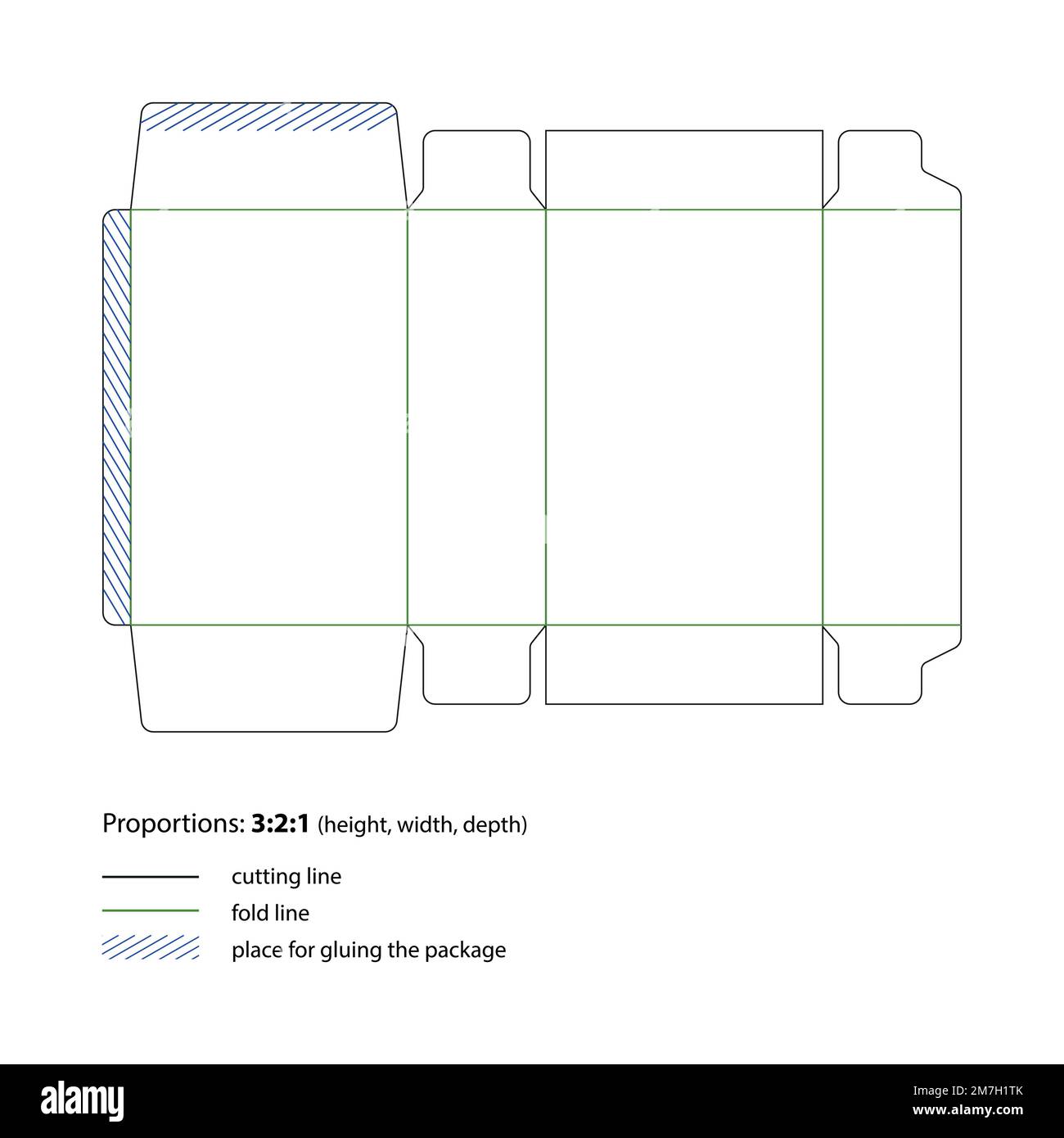 Fustellatura di imballaggi con linee di taglio e piegatura. Vettore. Illustrazione Vettoriale