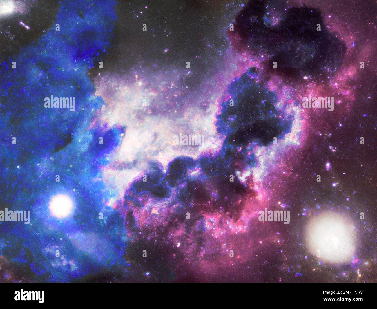 nebulizzazione spaziale. vista panoramica del cosmo con costellazioni di stelle. spettro viola. nane bianche Foto Stock