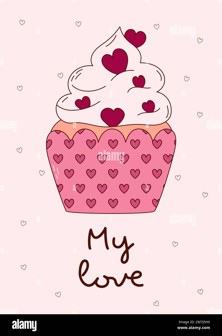 Biglietto di auguri per San Valentino con cupcake e simpatico testo. Illustrazione vettoriale Illustrazione Vettoriale
