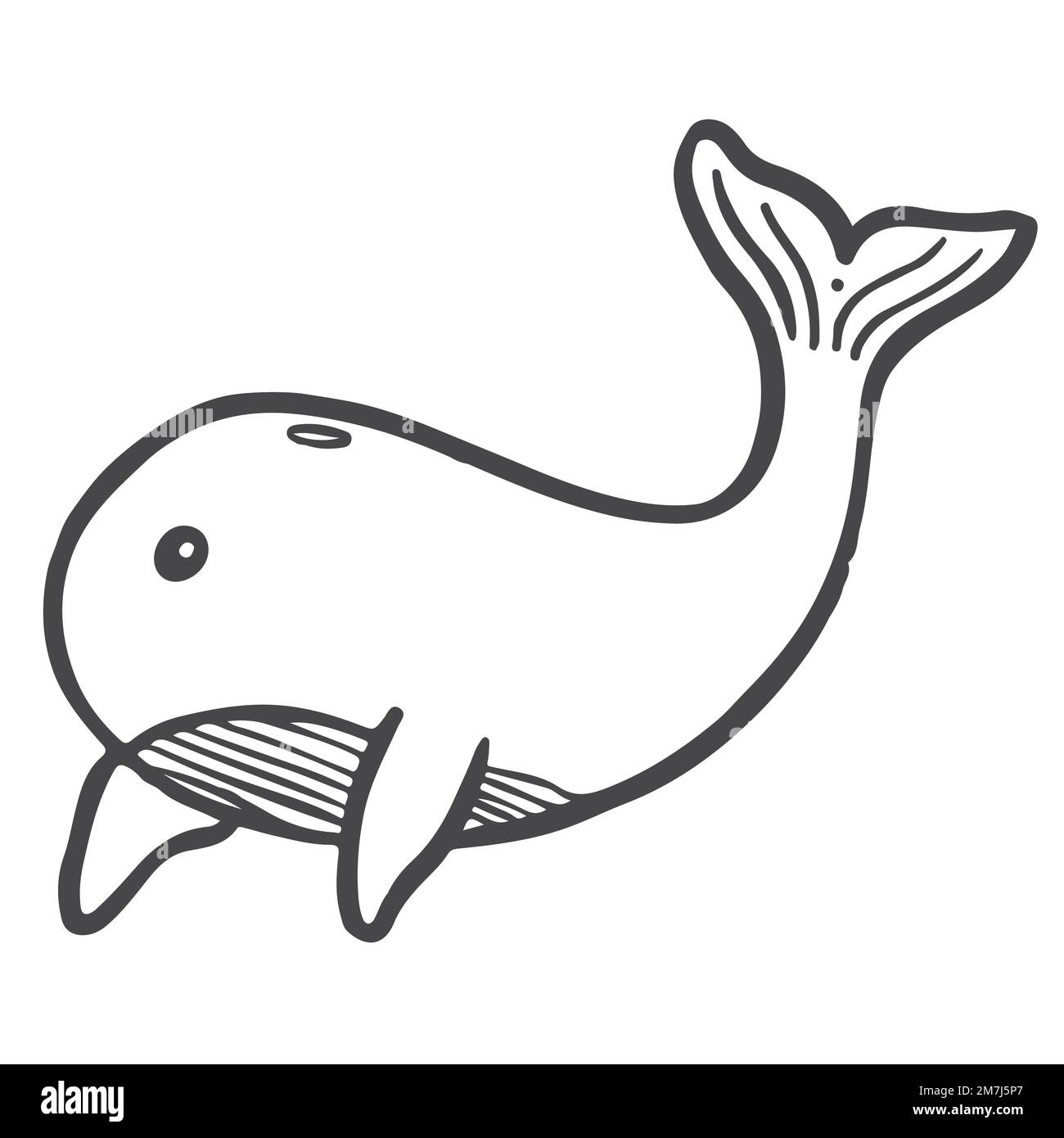 carino animale balena in mare disegnato a mano schizzo doodle illustrazione vettore Foto Stock
