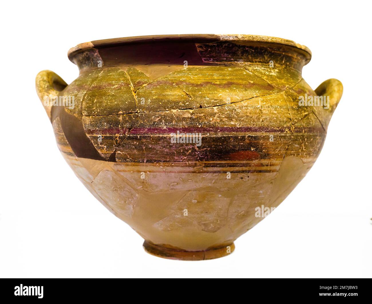 Deposito votivo. Stamnos prodotto localmente. Decorate in bande dipinte in modo lineare e ondulato. Fine del VII secolo a.C. - Museo Archeologico 'Pietro Griffo' di Agrigento - Sicilia, Italia Foto Stock