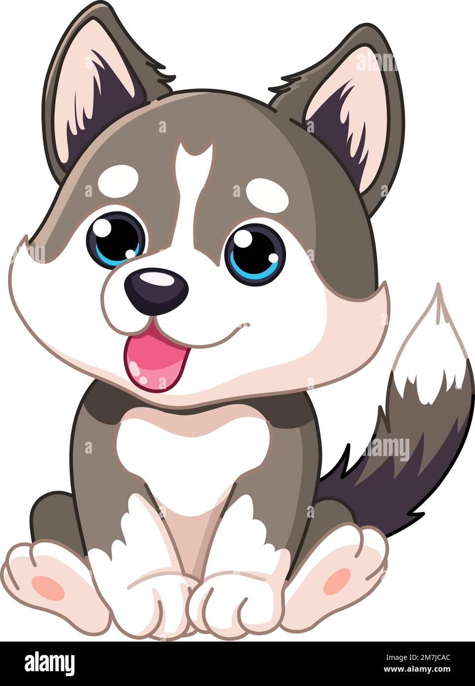 Siberian cane cucciolo Husky con lingua fuori seduta Illustrazione Vettoriale