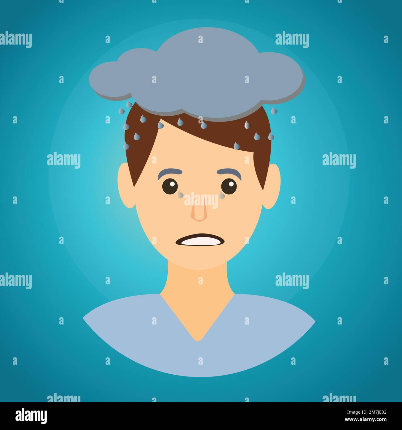Uomo con nuvola e pioggia sopra la testa, concetto di disturbo mentale Illustrazione Vettoriale