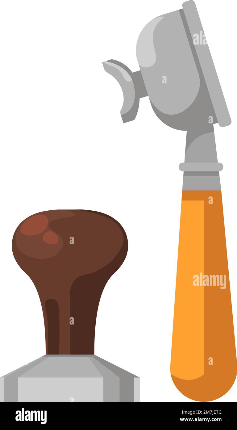 Cucchiaio per il caffè e pressa per la macchina, bevanda per la preparazione del caffè Illustrazione Vettoriale