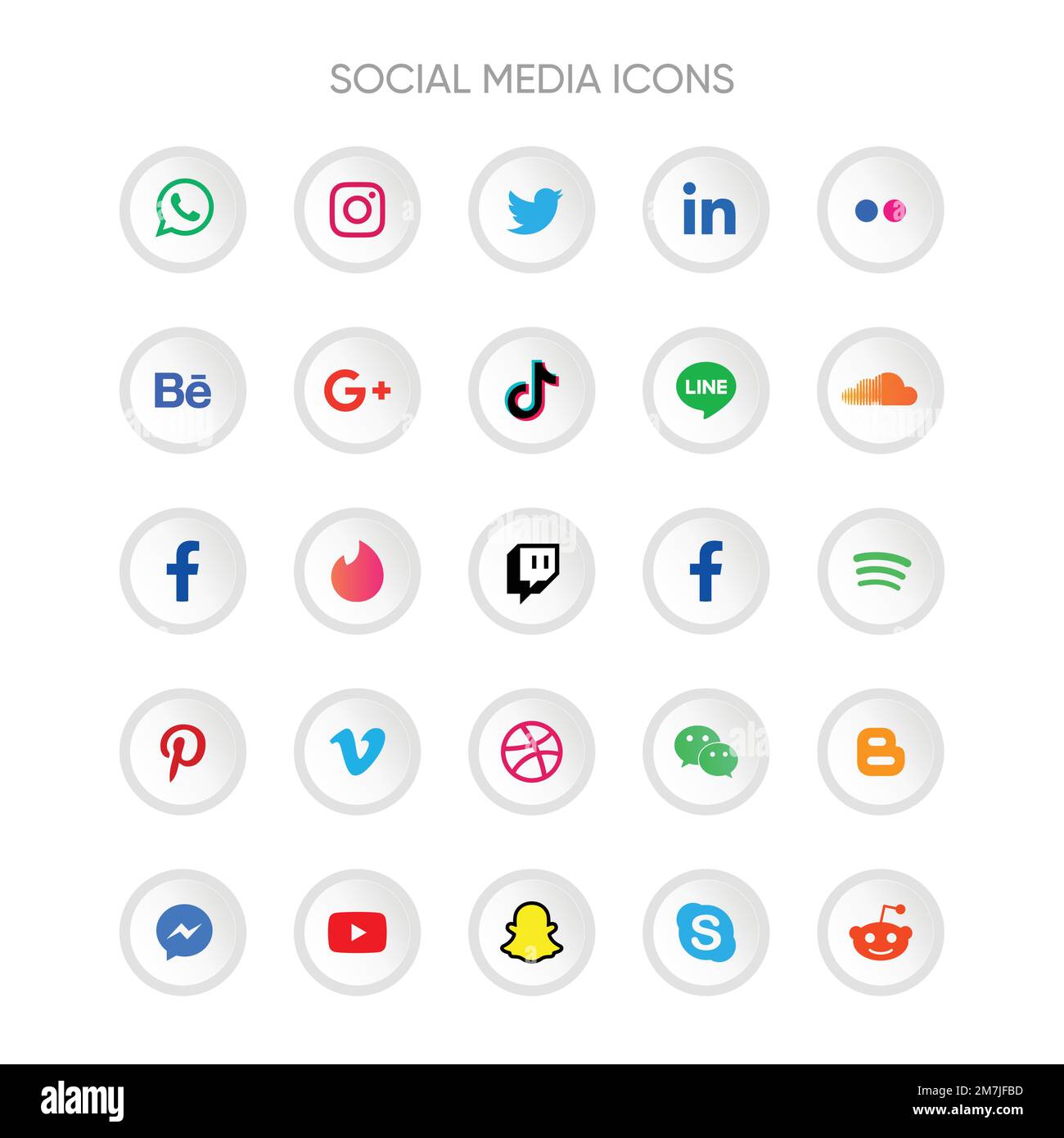 San Paolo, Brasile - 25 settembre 2022. Collezione di popolari logo dei social media. Facebook, instagram, twitter, linkedin, youtube, telegramma, vimeo, sna Illustrazione Vettoriale