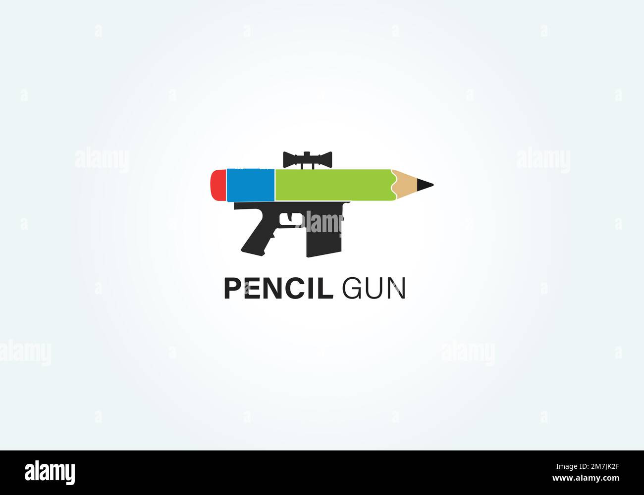 Disegno del logo della pistola della matita simbolo Illustrazione Illustrazione Vettoriale