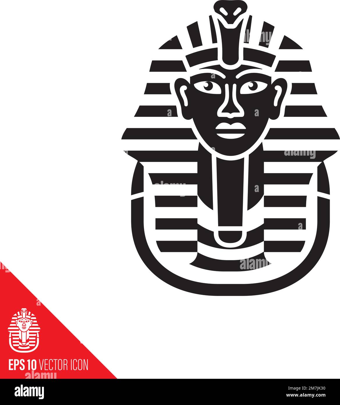 Maschera funeraria dorata dell'icona vettoriale di Tutankhamon. Simbolo del glyph del patrimonio mondiale. Illustrazione Vettoriale