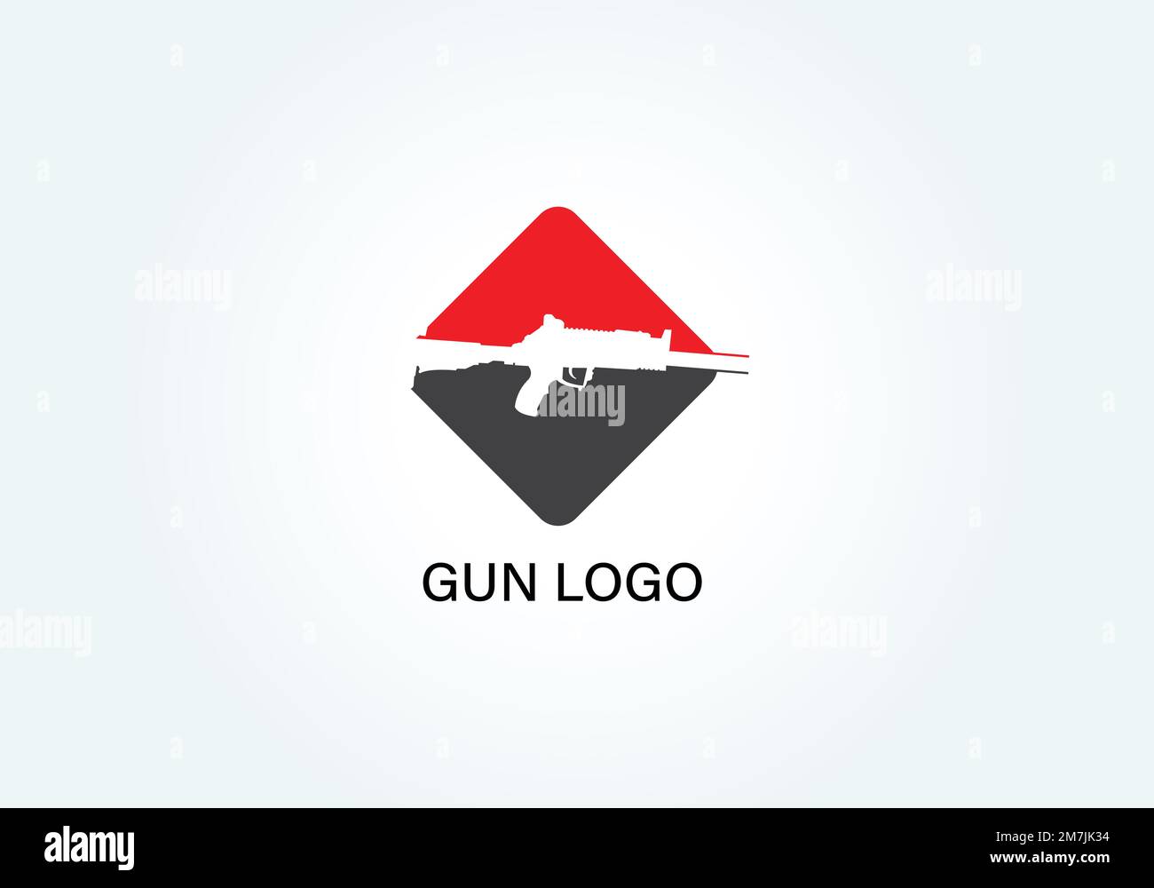 Modello logo pistola. Illustrazione vettoriale di disegno del logo dell'arma e militare Illustrazione Vettoriale