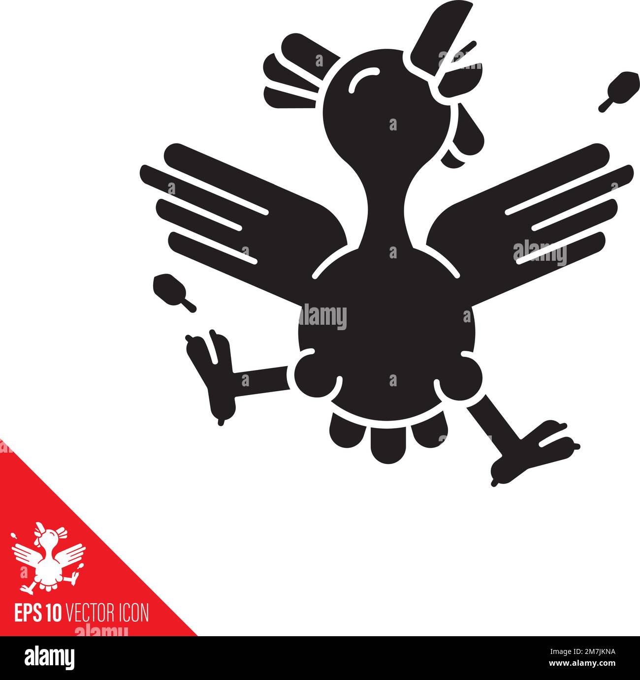 Icona di glyph vettore di pollo danzante. Allegro cartone animato simbolo del personaggio. Illustrazione Vettoriale
