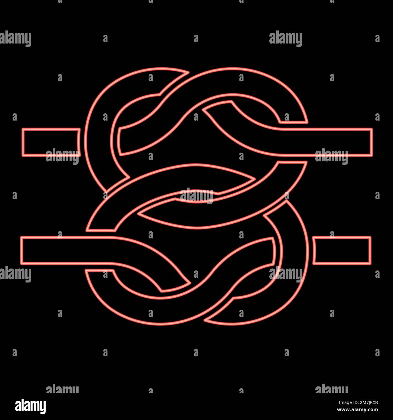 Neon due nodi nautici funi filo con anello Twisted Marine cord rosso colore vettore illustrazione immagine piatto stile luce Illustrazione Vettoriale