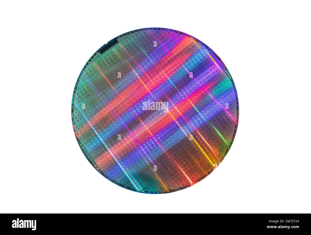 Wafer disk semiconduttore in silicio isolato su bianco Foto Stock