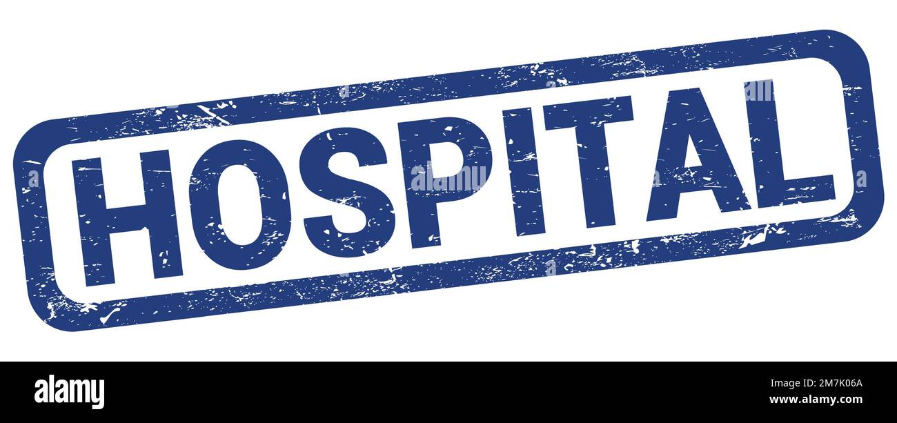 Testo DELL'OSPEDALE scritto sul simbolo del timbro blu rettangolare. Foto Stock