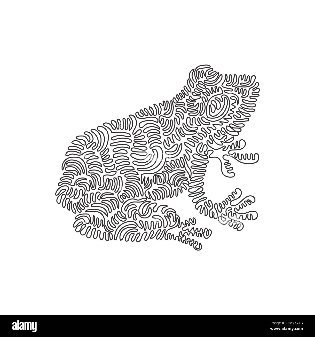 Riccio singolo una linea disegno di cute rana astratto arte Disegno grafico a linea continua l'illustrazione vettoriale della rana ha un corpo stout per l'icona Illustrazione Vettoriale