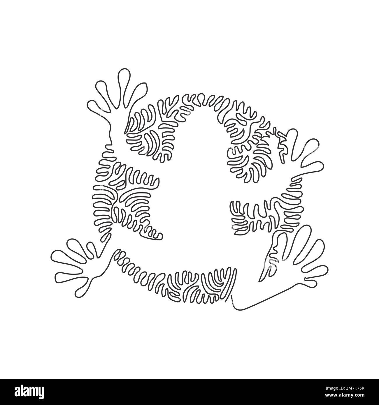 Disegno continuo di una linea curva di una divertente arte astratta di rana Illustrazione del vettore del tratto modificabile a linea singola della rana in gran parte carnivora Illustrazione Vettoriale