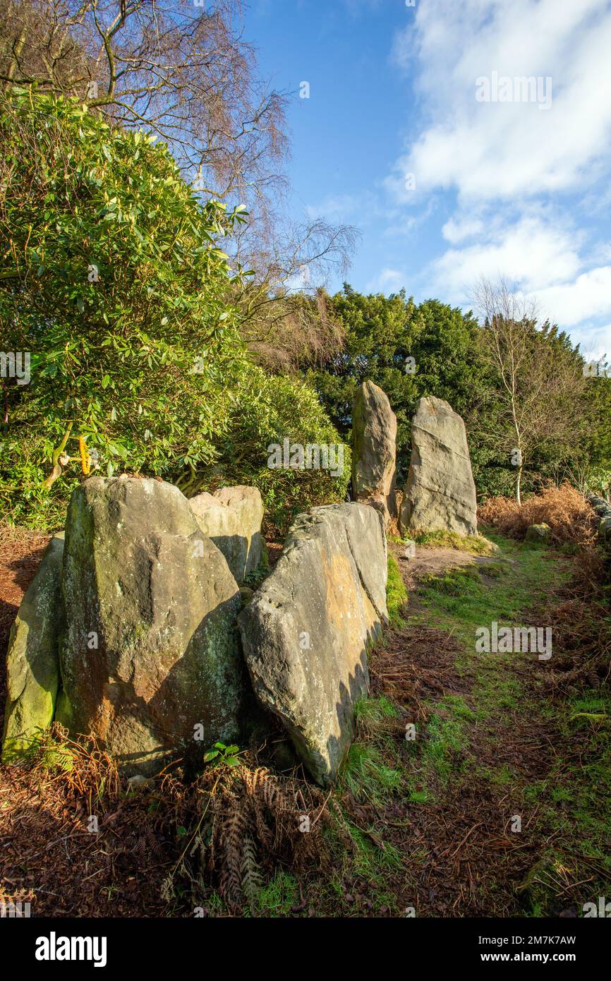 I Bridestoni sono un cairn a chambered, vicino a Congleton, Cheshire, Inghilterra, che è stato costruito nel periodo neolitico circa 3500–2400 AC Foto Stock