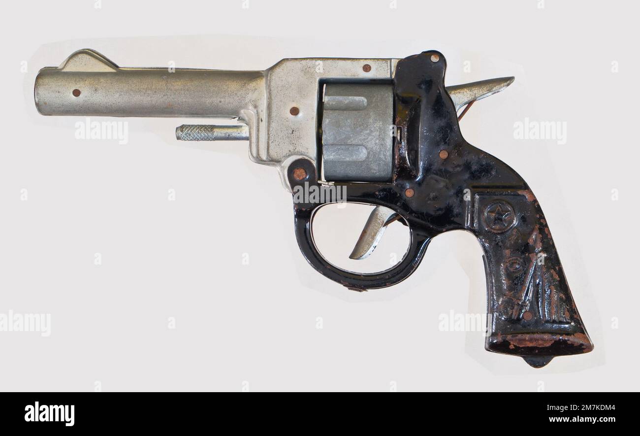 pistola con tappo a pistola giocattolo in stagno vintage Foto Stock