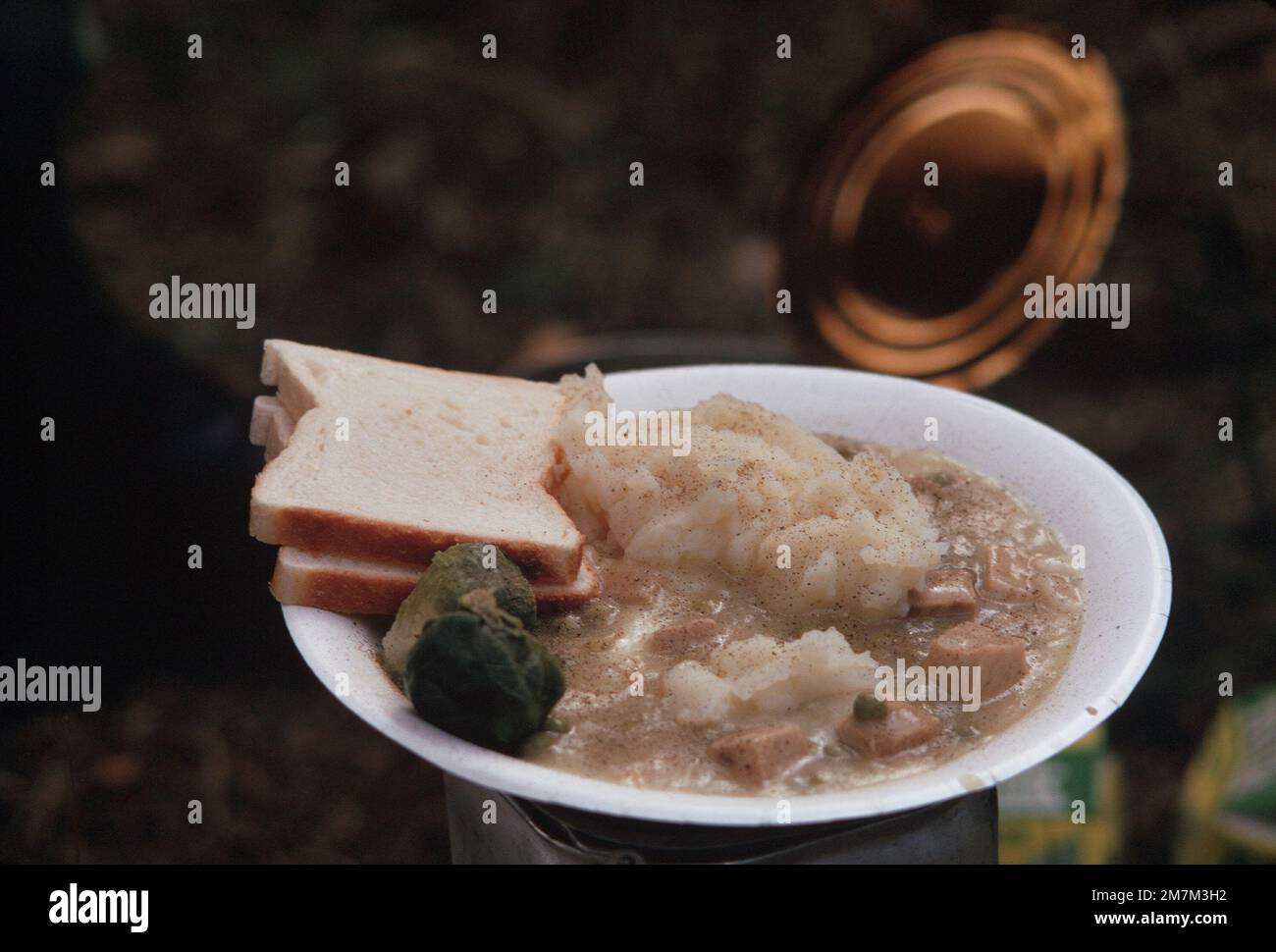 Una vista di un pasto tipico di quello che i fanti mangiano sul campo. Paese: Sconosciuto Foto Stock