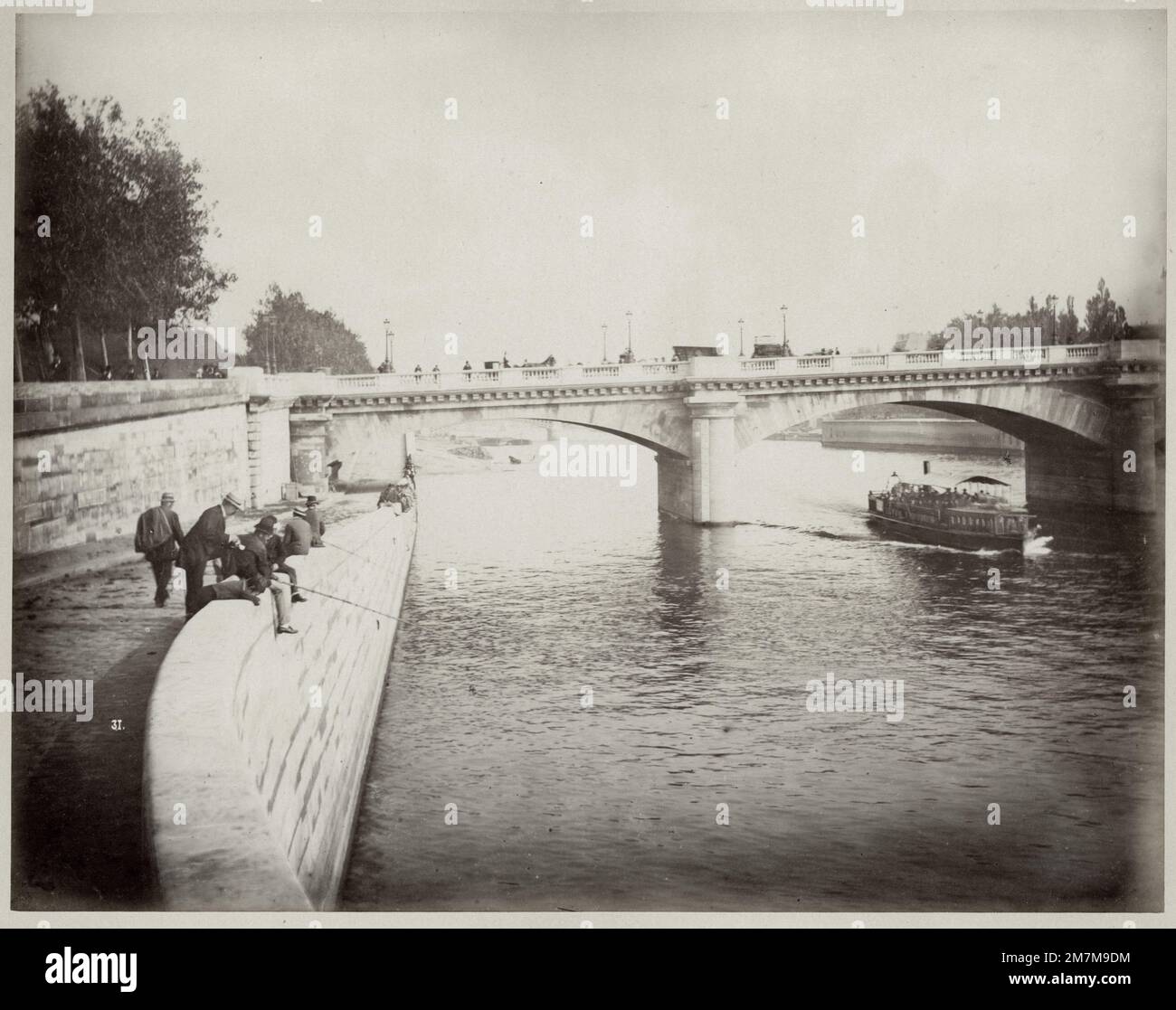 Vintage 19th c. foto - pesca nella Senna, Pont de la Concorde, Parigi Foto Stock