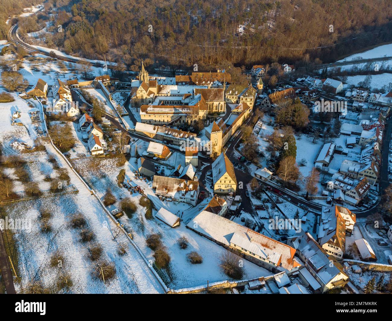 Europa, Germania, Germania meridionale, Baden-Württemberg, regione di Schönbuch, Monastero di Bebenhausen e vista dall'alto del castello Foto Stock