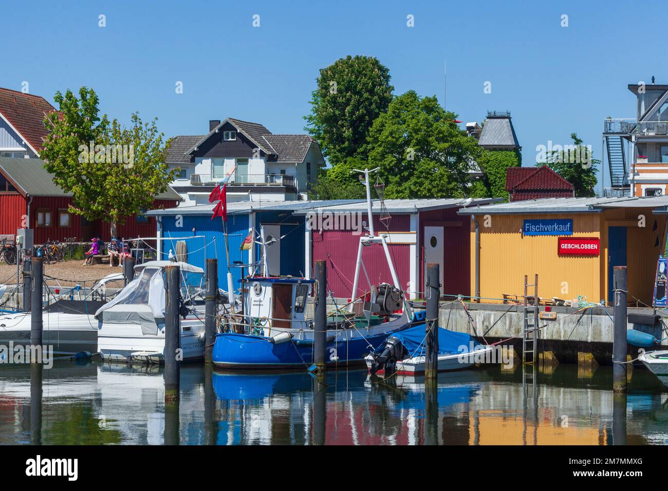 Barche da pesca nel porto, Niendorf, Timmendorfer Strand, Baia di Lübeck, Mar Baltico, Schleswig-Holstein, Germania, Europa Foto Stock