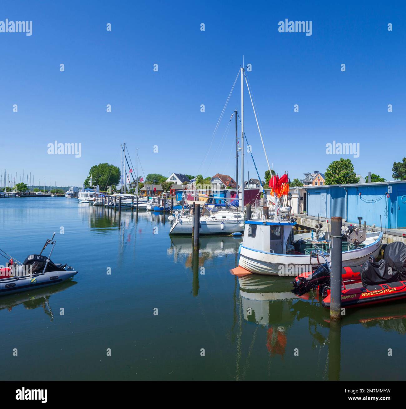 Barche da pesca nel porto, Niendorf, Timmendorfer Strand, Baia di Lübeck, Mar Baltico, Schleswig-Holstein, Germania, Europa Foto Stock