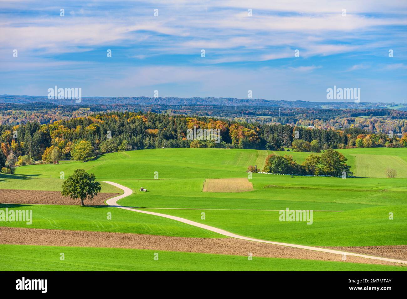 Germania, Baviera, Tölzer Land, Münsing, distretto Degerndorf, Vista da Fürst-Tegernberg Foto Stock