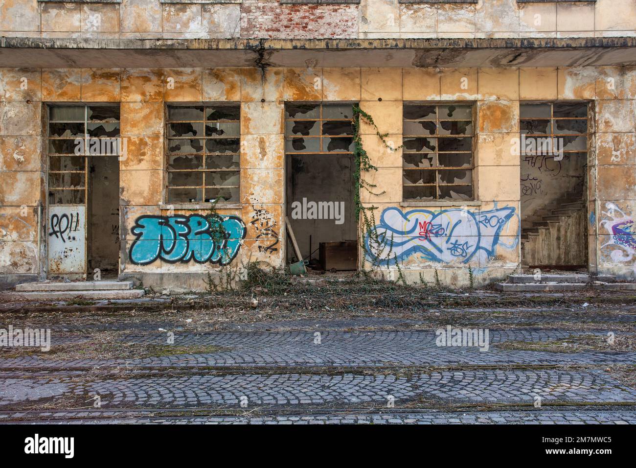 Italia, Veneto, vecchio magazzino abbandonato, decadimento dell'edilizia industriale, decadimento industriale Foto Stock