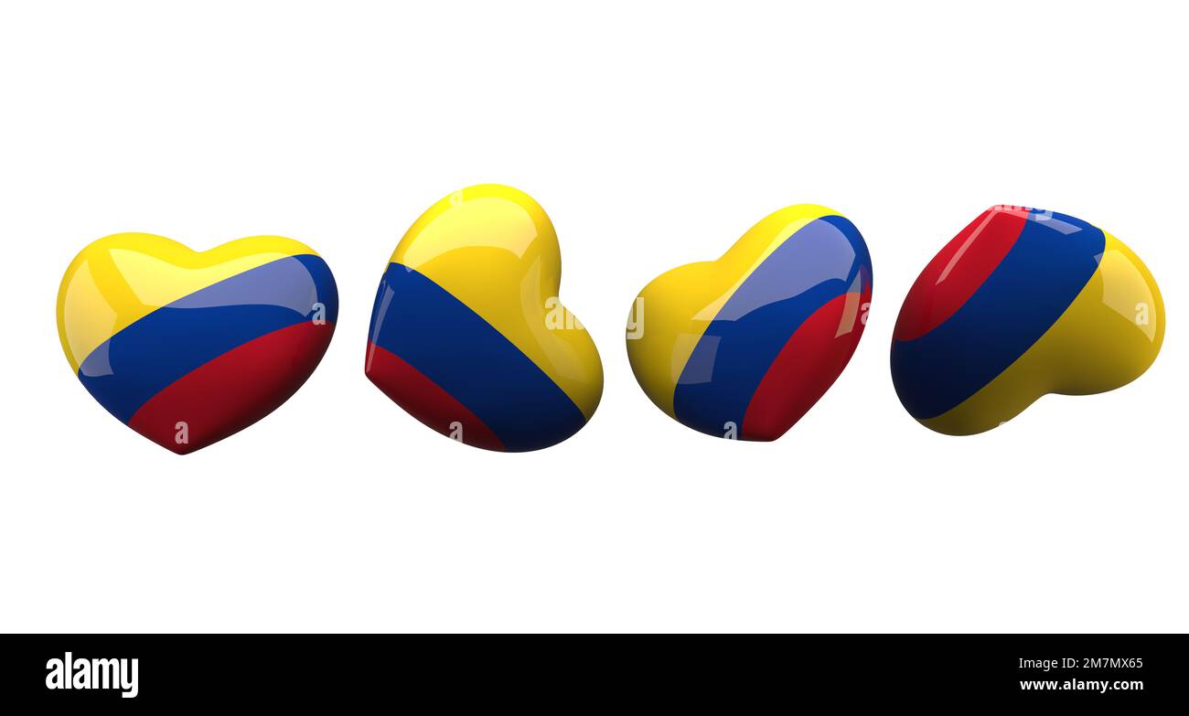 I love Colombia, collezione cuore con bandiera Colombia, immagine romantica su sfondo bianco, 3D lavoro e 3D immagine Foto Stock