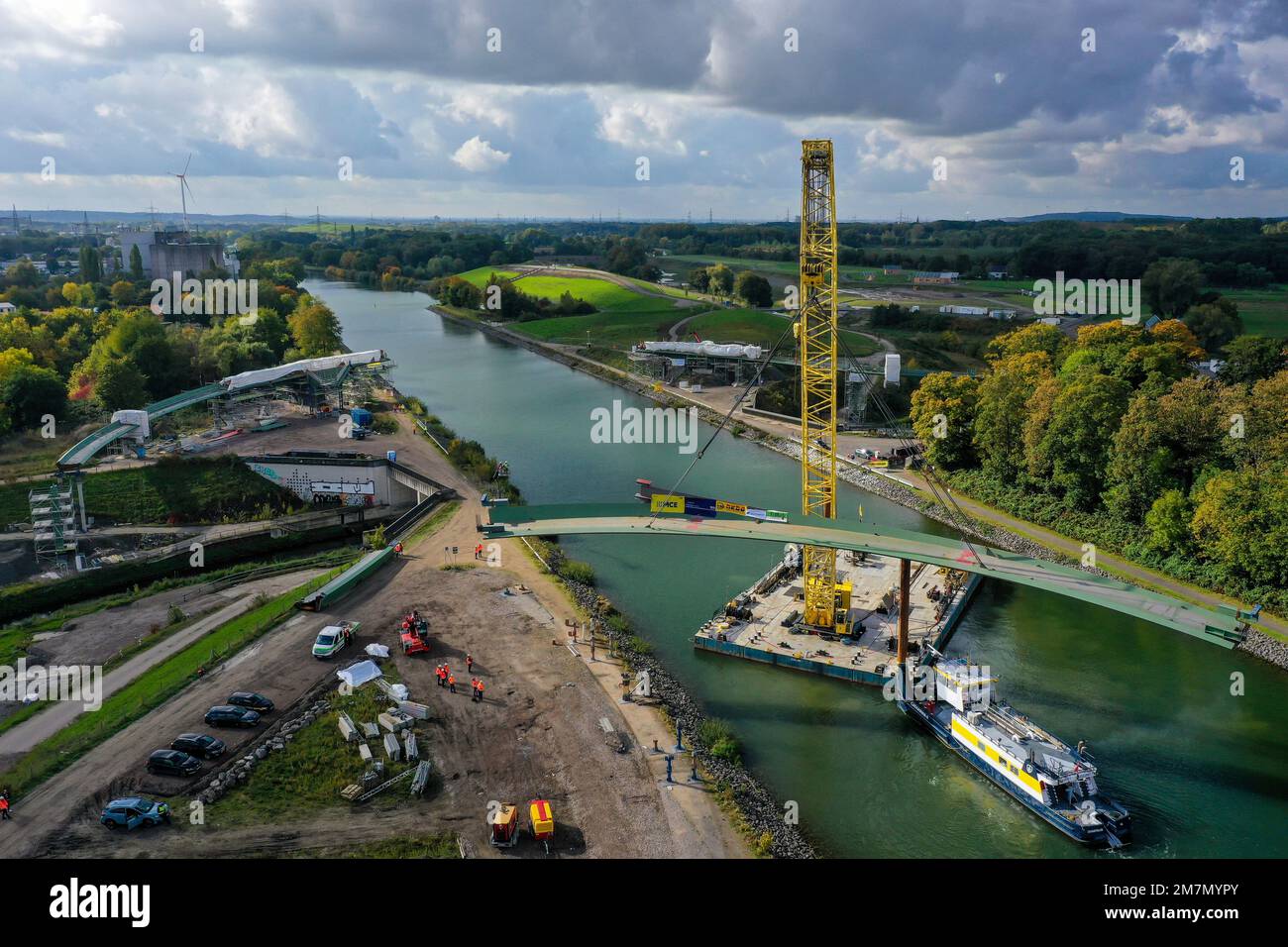 Canale Reno-Herne, nuova costruzione di ponti, salto sul Emscher, EMSCHERLAND, rinaturalized Emscher, ricostruzione Emscher, Recklinghausen, Castrop Foto Stock