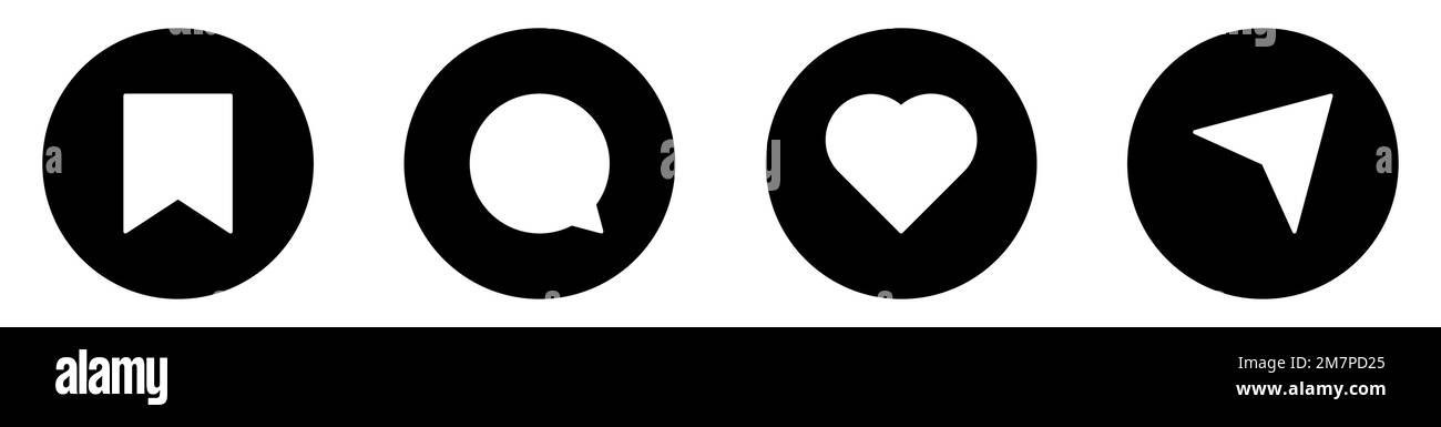 Set di icone dei social media. Icone mi piace, Commento, Condividi e Salva. Il design può essere utilizzato per applicazioni Web e mobili. Illustrazione Vettoriale
