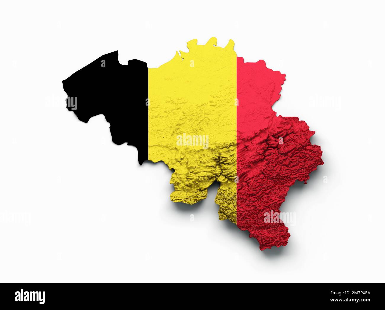 Un'illustrazione 3D della mappa topografica del Belgio su sfondo bianco Foto Stock