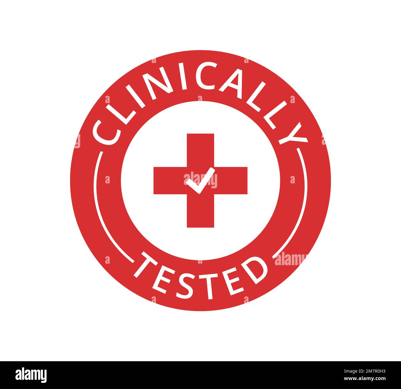 Simbolo rosso testato clinicamente. Concetto di segnaletica di imballaggio. Illustrazione Vettoriale