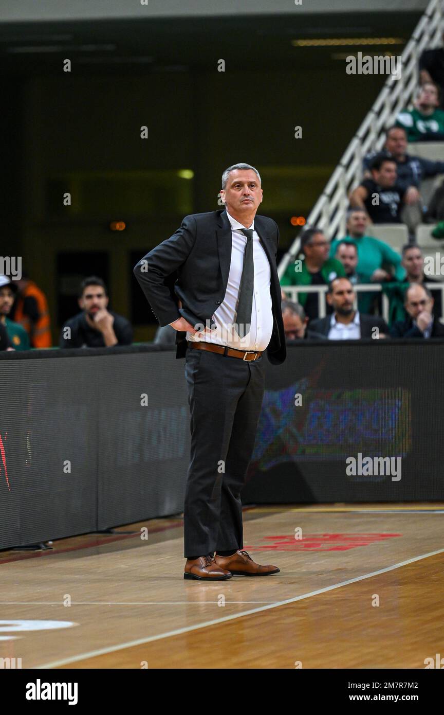 Allenatore capo DEJAN RADONJIC di Panathinaikos BC durante l'Eurolega, turno 18, partita tra Panathinaikos BC e Fenerbahce Beko Istanbul a OAKA Altion il 10 gennaio 2023 ad Atene, Grecia. (Foto di Stefanos Kyriazis/LiveMedia/LiveMedia/Sipa USA) Foto Stock