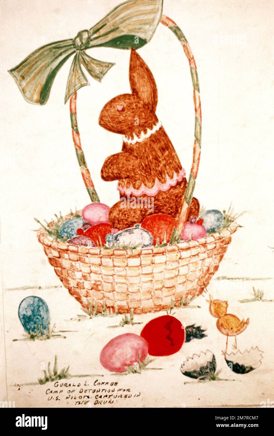 Illustrazione: Prigionieri di guerra Arte - Vietnam, campo di detenzione per i piloti americani catturati in Vietnam - senza titolo (cesto di Pasqua) artista: Gerald L. caffè. Paese: Sconosciuto Foto Stock