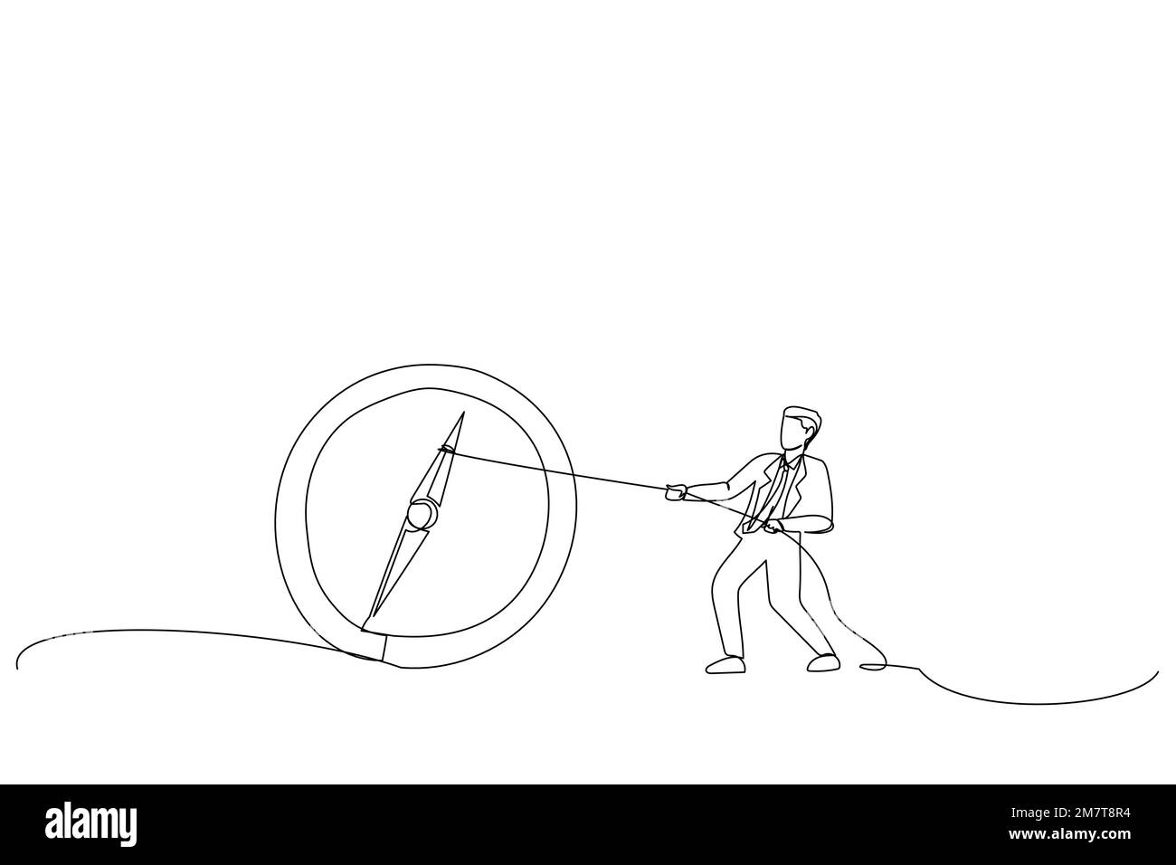 Disegno del team aziendale che tira un'azienda dal pavimento. Stile artistico a linea singola Illustrazione Vettoriale