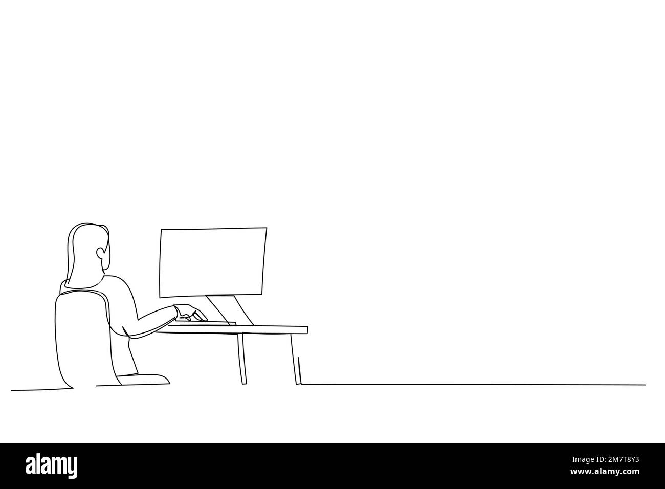 Disegno di una Industrial female Engineer che lavora su uno stile artistico di singola linea Personal Computer Illustrazione Vettoriale