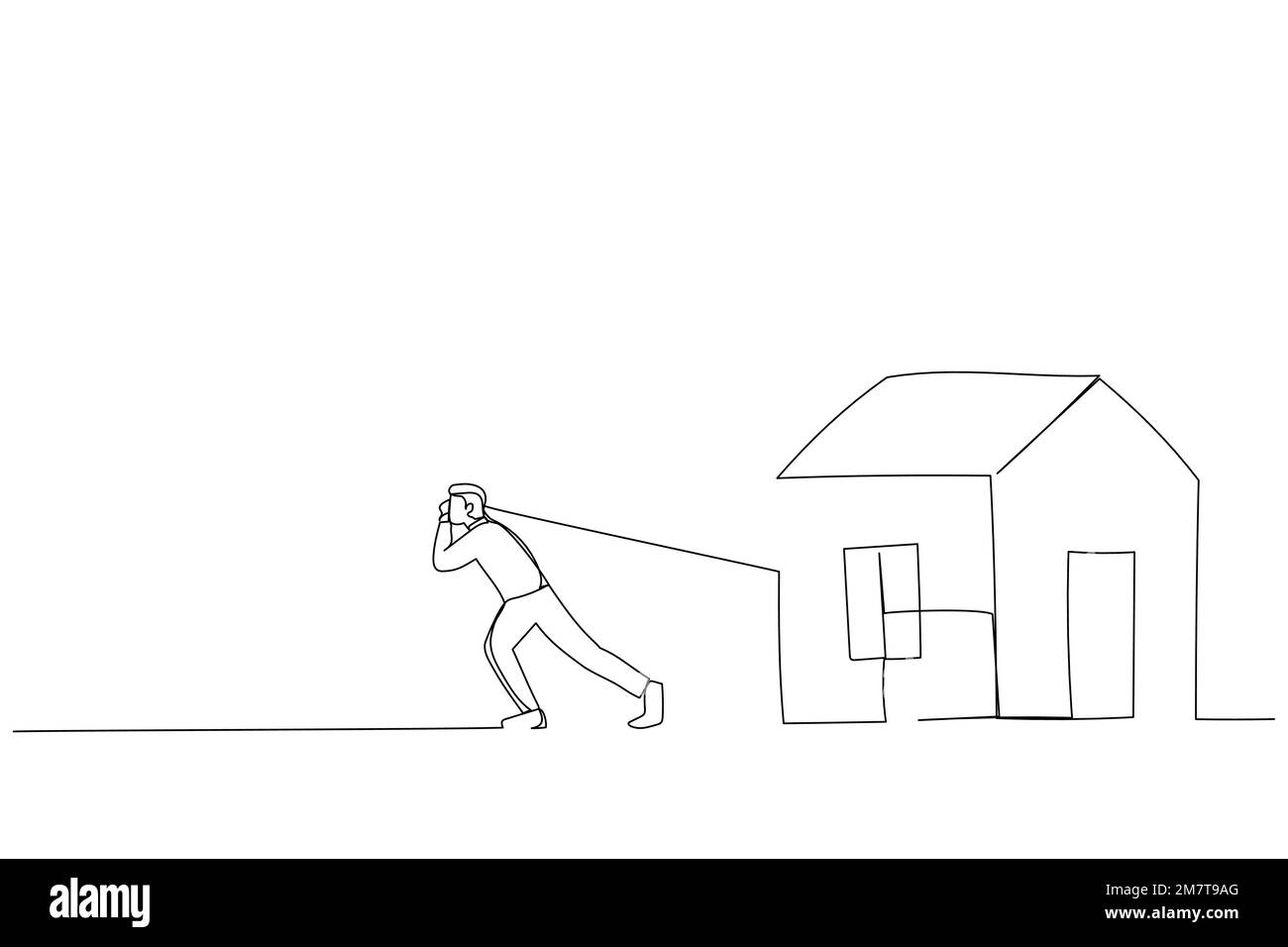 Disegno dell'uomo tirò case pesanti. ART a linea continua singola Illustrazione Vettoriale