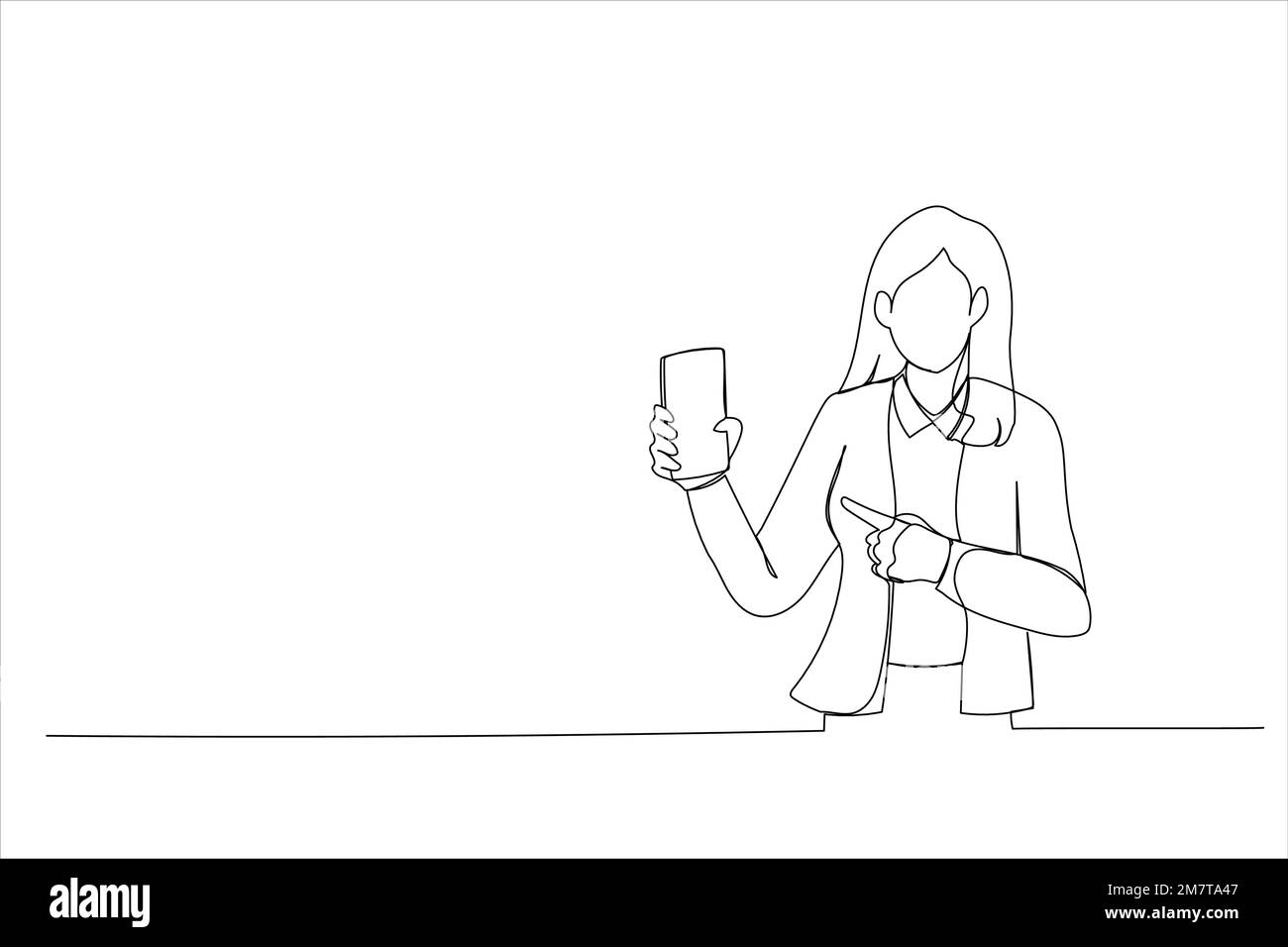 Cartone animato del venditore che consiglia di acquistare un nuovo dispositivo gadget digitale. Stile artistico a linea continua singola Illustrazione Vettoriale