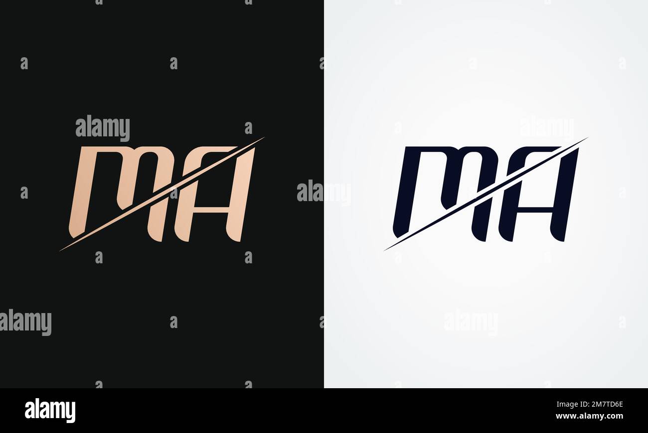 Modello vettoriale per il design del logo della lettera ma. Logo lettera ma oro e nero Illustrazione Vettoriale
