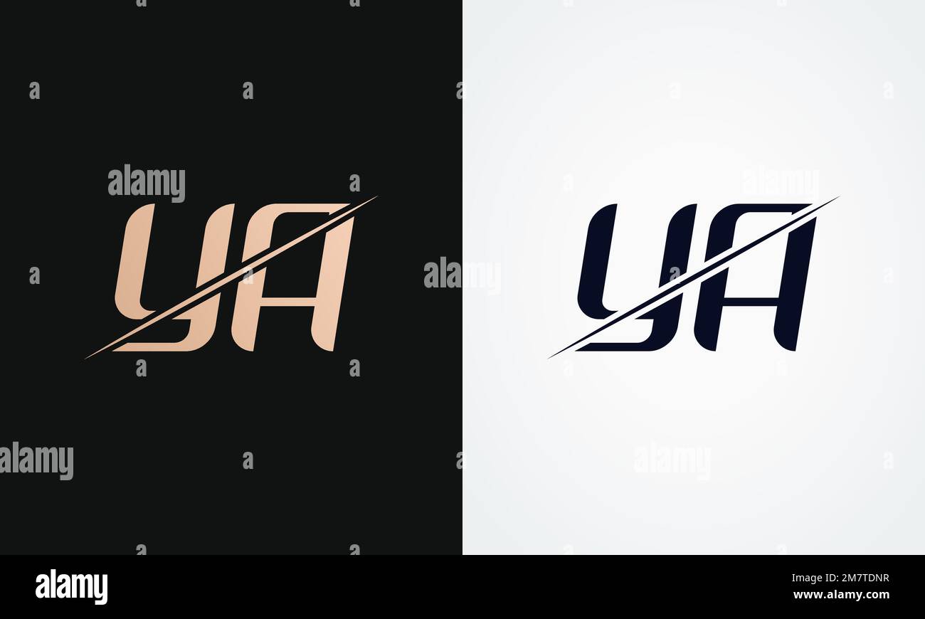 Modello vettoriale con logo ya Letter. Logo lettera Ya oro e nero Illustrazione Vettoriale