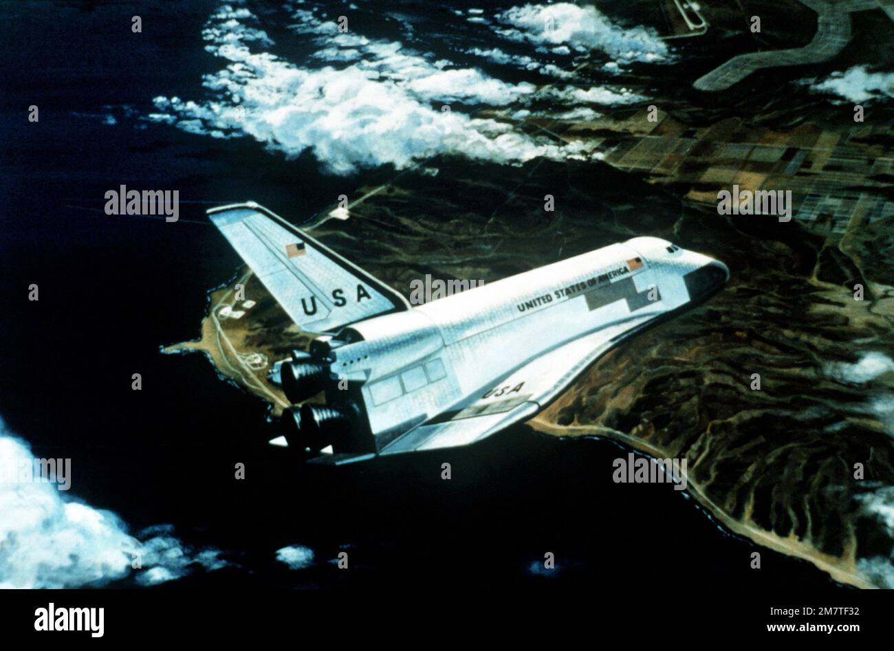 Concetto dell'artista dello Space Shuttle Orbiter in volo di ritorno. Paese: Sconosciuto Foto Stock