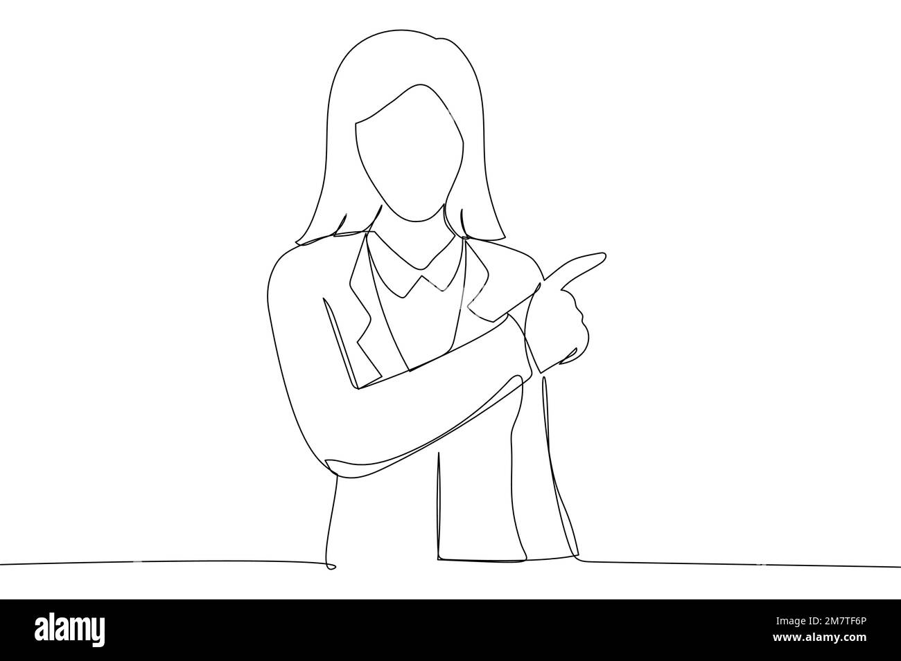 business donna che punta spazio. Stile artistico a linea continua singola Illustrazione Vettoriale