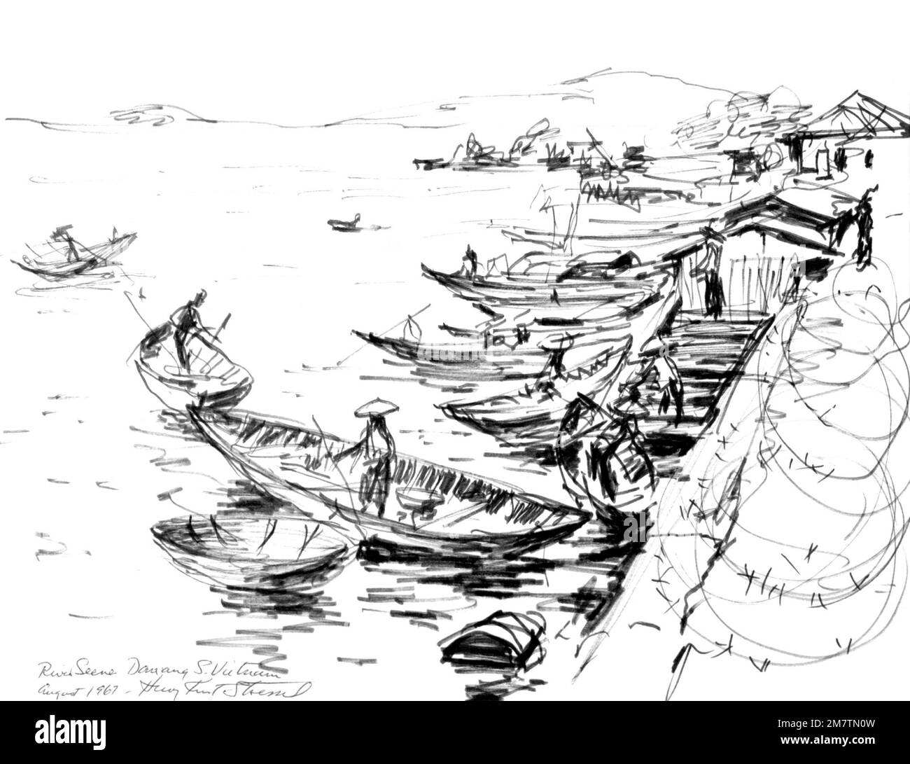 Illustrazione: 'River Scene - da Nang 1967' artista: H. Kurt Stoessel. Paese: Sconosciuto Foto Stock
