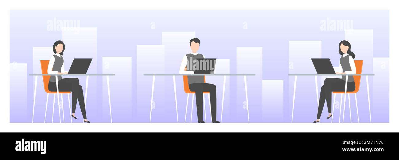 Impiegati che lavorano sui computer portatili. Illustrazione vettoriale. Illustrazione Vettoriale